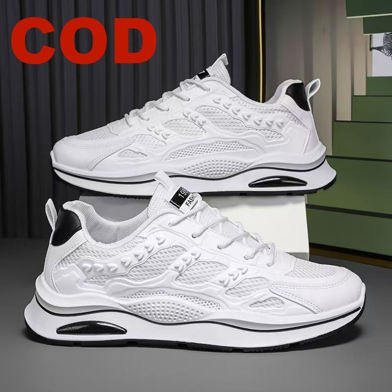 Sepatu Olahraga Pria,Sepatu Lari Bernapas dan Nyaman,Sepatu Santai Gaya Korea Warna Putih.