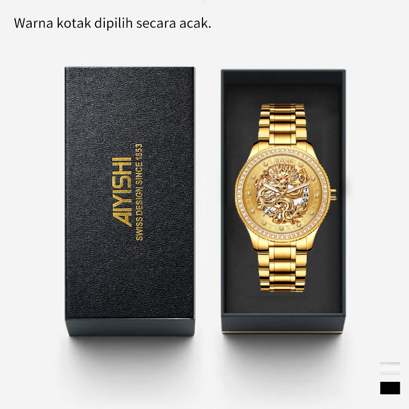 AIYISHI Jam tangan pria AIYISHI 2053 anti air asli pria kaca stainless steel bercahaya