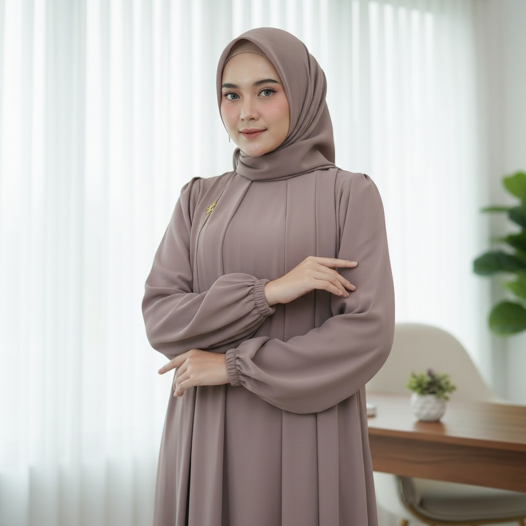 Ratu Raya - New Sarah Maxi Gamis Polos Ceruty Jumbo Lengan Balon Pesta Mewah Original