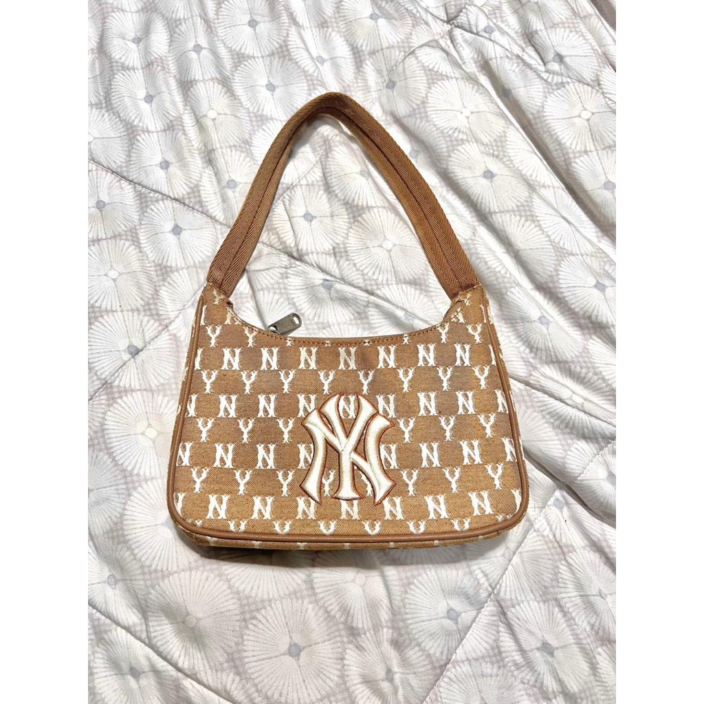 MLB MONOGRAM JACQUARD HOBO BROWN SHOULDER BAG