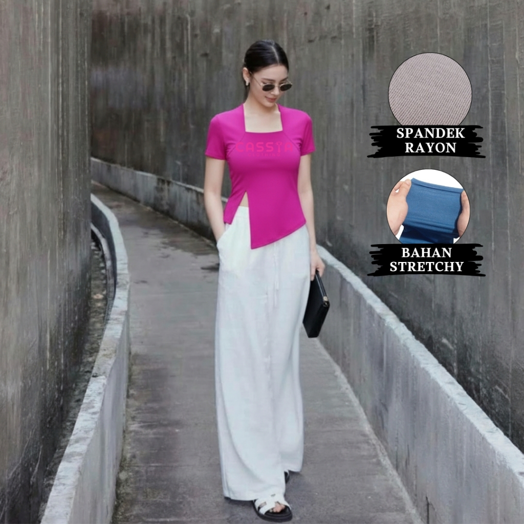 Cassia Clothing | Atasan Wanita Square Neck Lengan Pendek / Kaos Wanita Kekinian Terbaru 3355