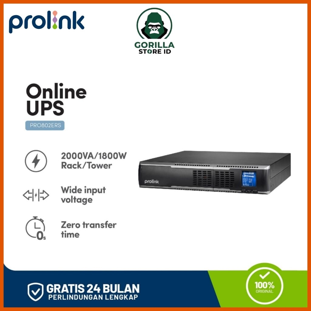 Prolink PRO802ERS - 2000VA 1800W Ups Online Master II Series 1P/1P Rack Tower