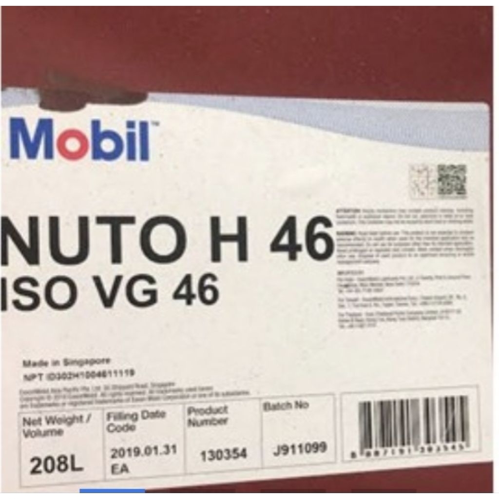 Mobil Nuto H 46 208 ltr/drum