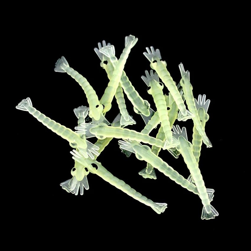 100Pcs Umpan Pancing Udang Tiruan Kecil Bercahaya Soft Lure Udang Palsu Mancing 4Cm Glowing In The