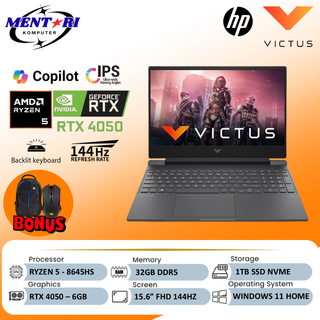 HP VICTUS 15 Ryzen 5 8645HS 32GB 1TB SSD RTX 4050 6GB FHD 144Hz Gaming Laptop Win11
