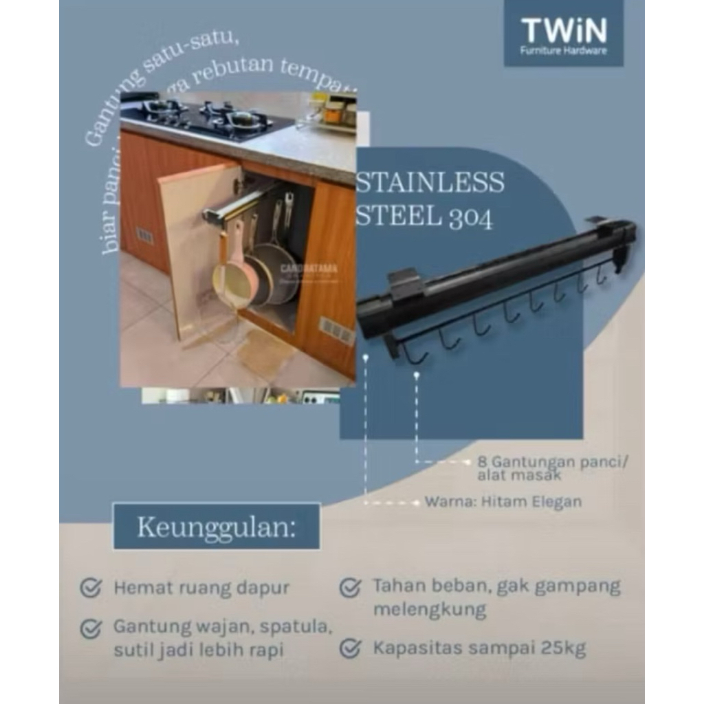 twin pan hanget rel gantungan panci tarik kitchen set rak dapur