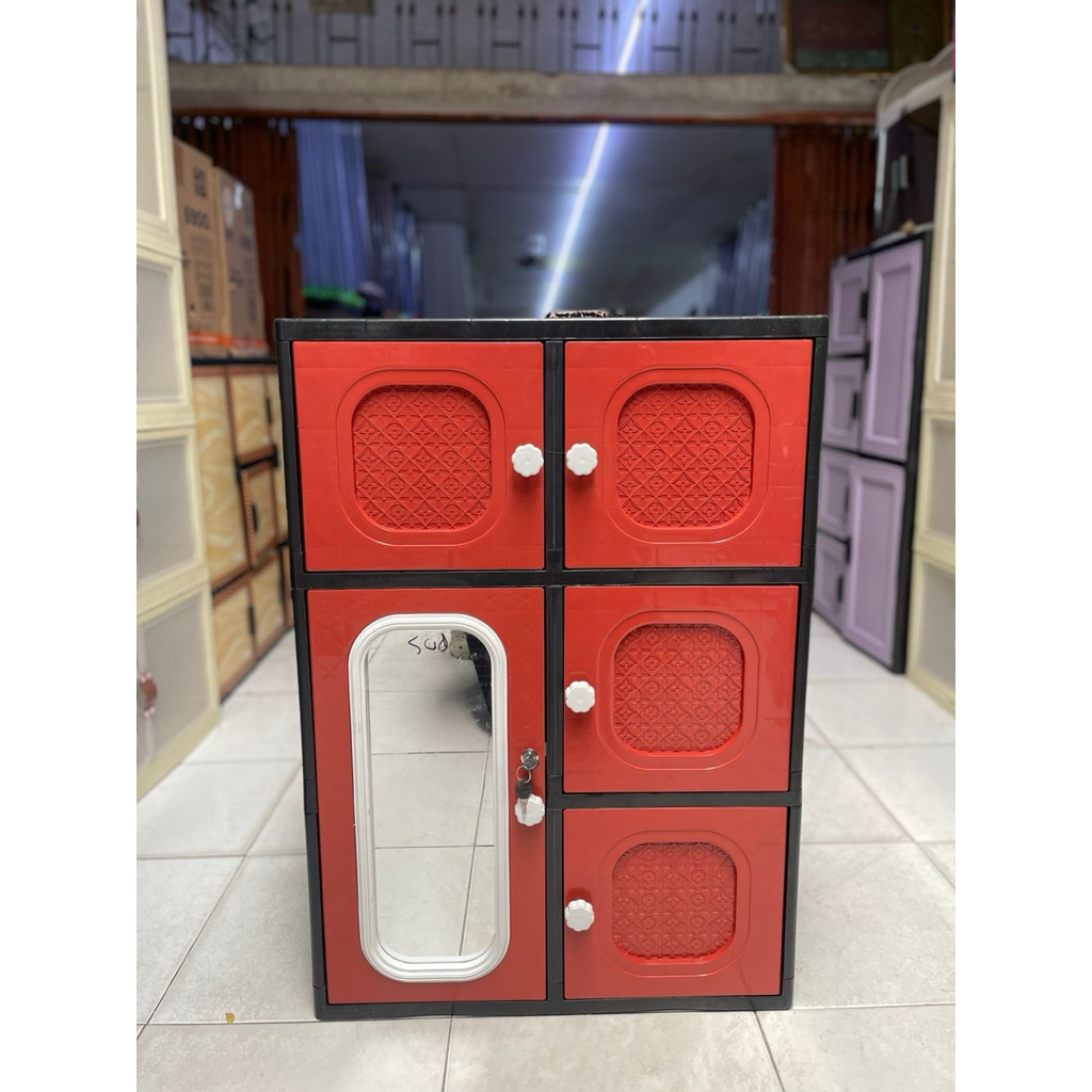 lemari dlvs pakaian loker box susun penyimpanan bahan plastik tebal dengan kaca dan kunci