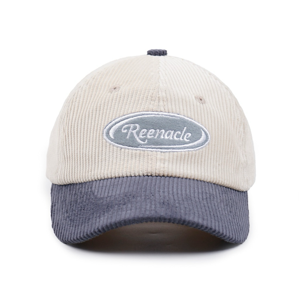 REENACLE | Topi corduroy | Reenacle embroidery putih kombinasi abu, topi polocaps ,topi pria wanita.