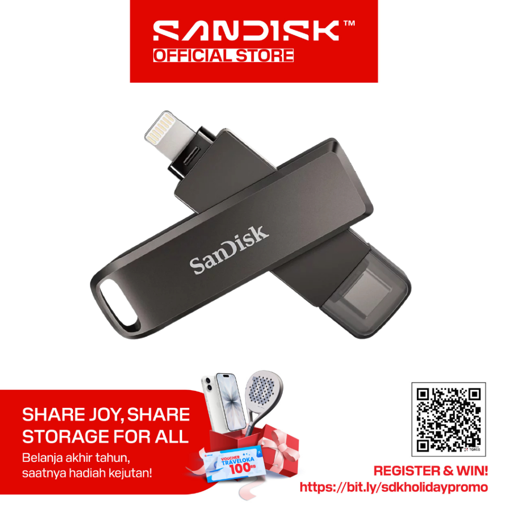 SanDisk iXpand Luxe 128GB Flash Drive OTG Lightning and Type C for iPhone, iPad, Mac, Android