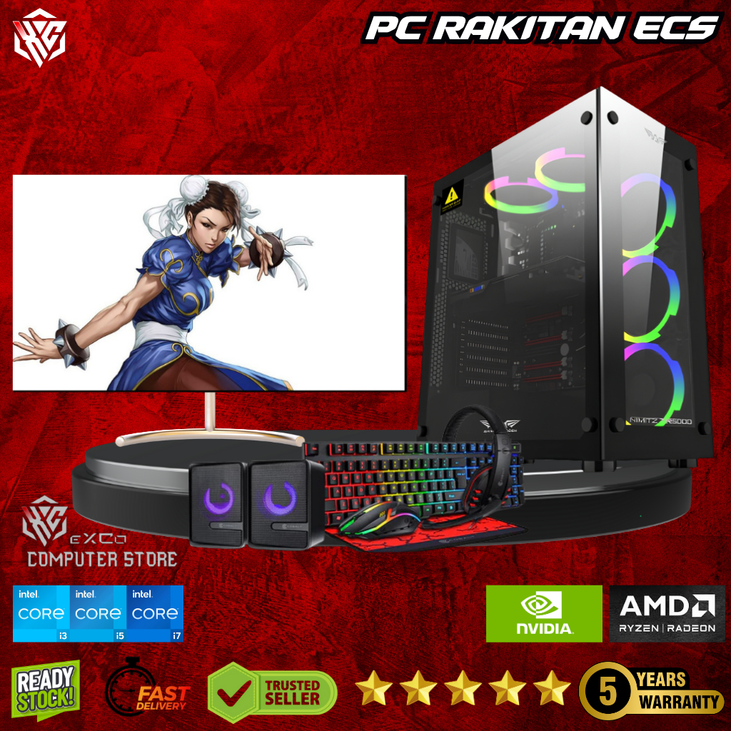 Paket PC Rakitan ECS CPU AMD Ryzen 5 3400G Ram 16GB VGA Vega Up to 4GB Vega Graphics