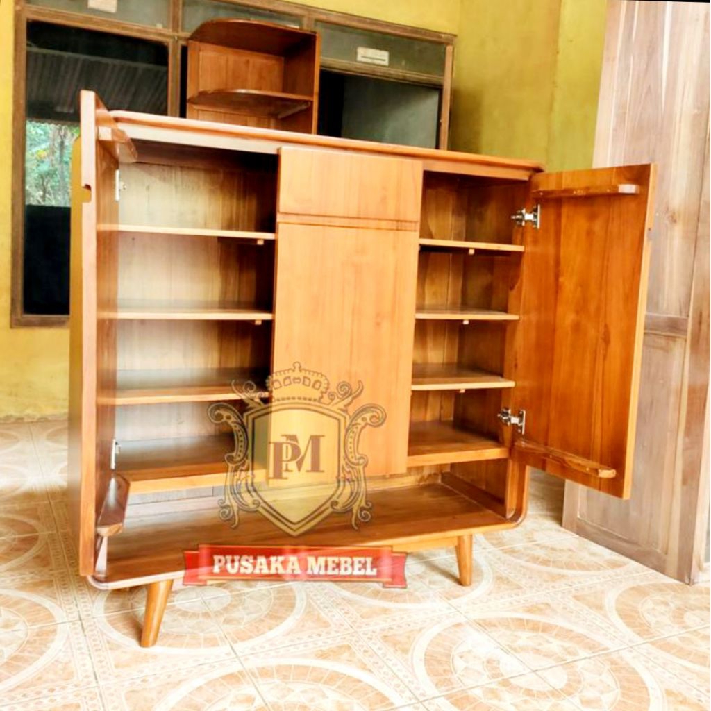 lemari rak sepatu kayu jati model pintu tertutup, lemari penyimpanan rak sepatu kayu jati model mini