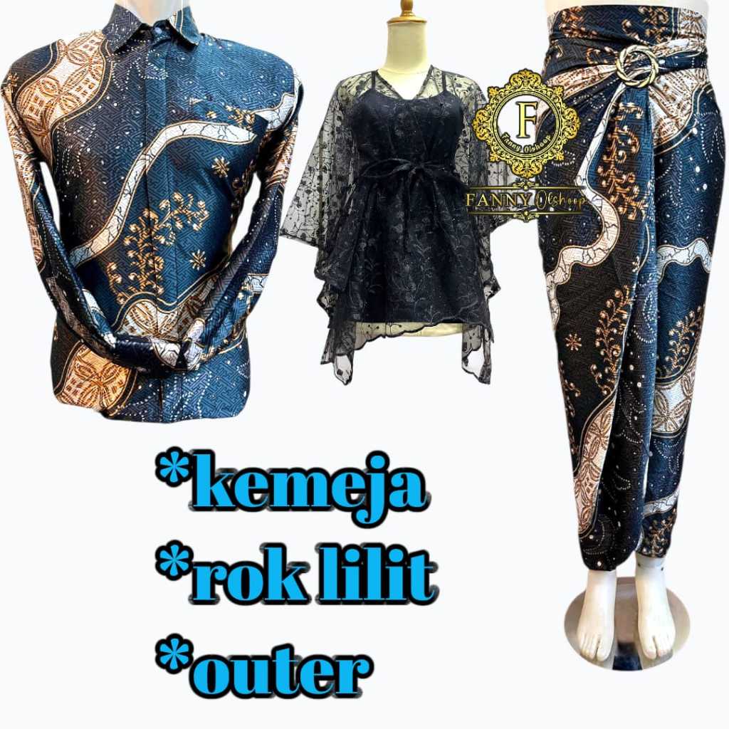 COD _Baju Couple Kemeja Batik pria dan Rok Lilit Motif mm silver/ Couple kemeja Lengan panjang konda