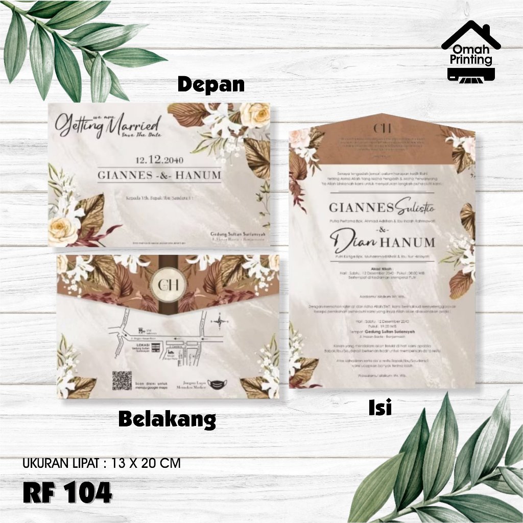 Undangan Pernikahan Elegan Rustik Vintage Flora (Semi Amplop)