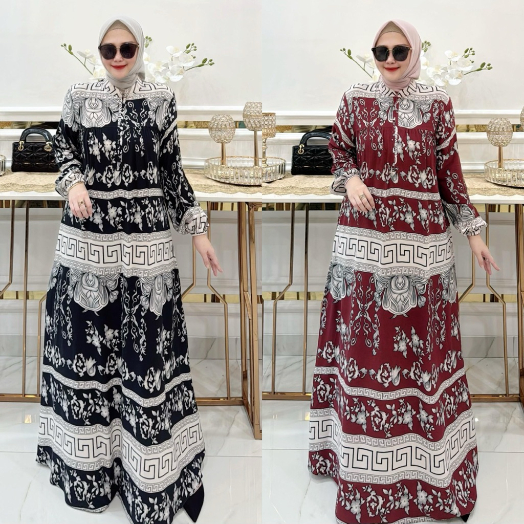 Gamis rayon motif / Gamis motif rayon / gamis terbaru rayon motif / gamis motif rayon premium