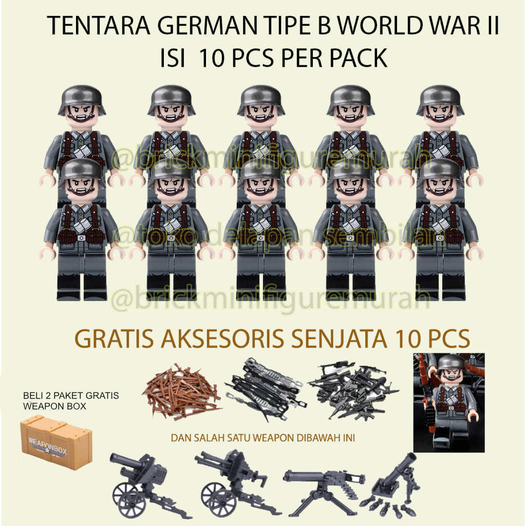 Brick Minifigure Tentara Militer Army WORLD WAR II ISI BANYAK
