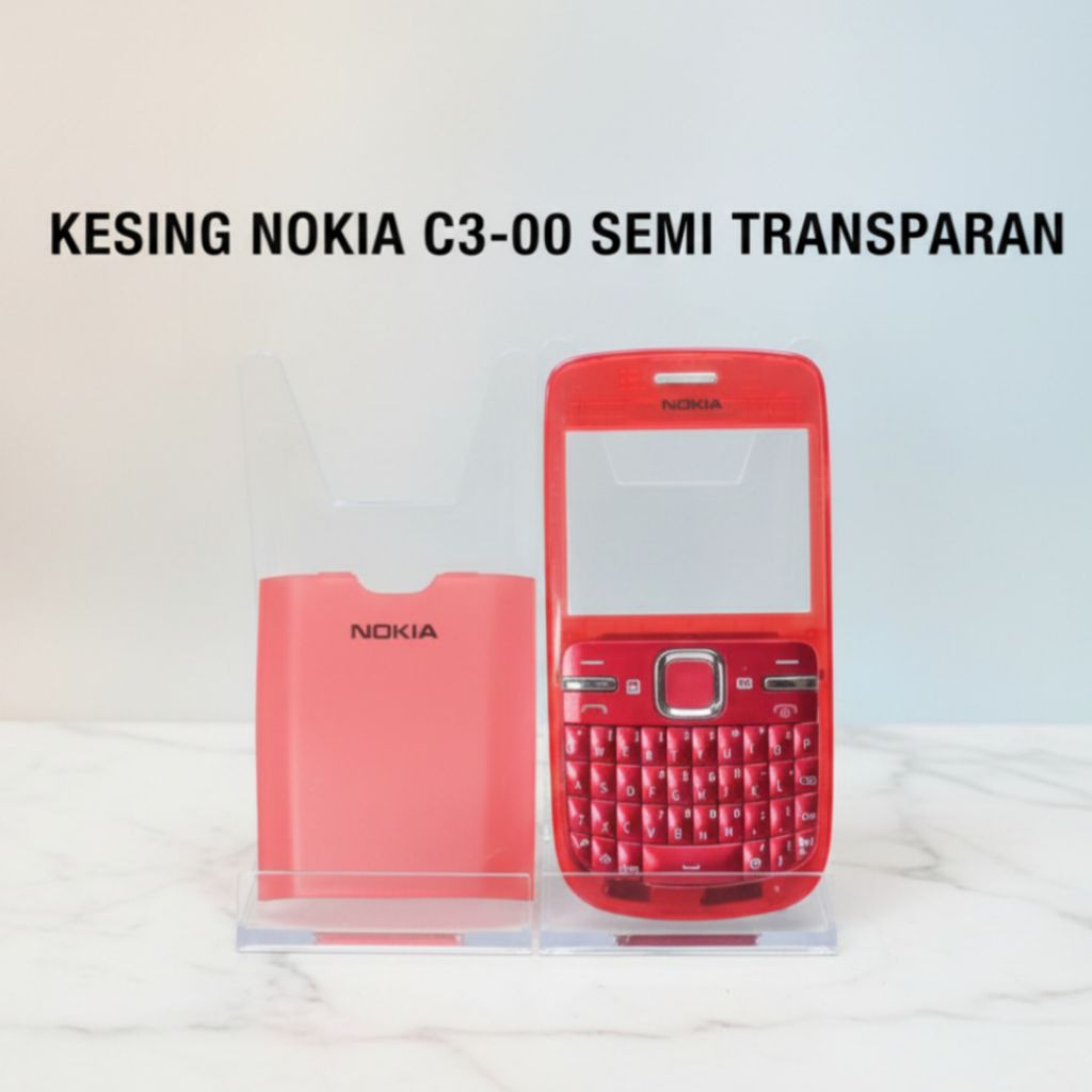 Kasing Nokia C3-00 Transparan Merah - Casing Fullset Cover Housing HP Jadul