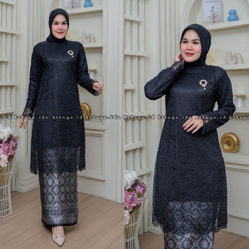 [Free Hijab] Kebaya Brokat Tunik Kurung Melayu - Kebaya Modern - Kebaya Wisuda - Kebaya Hitam - Keba