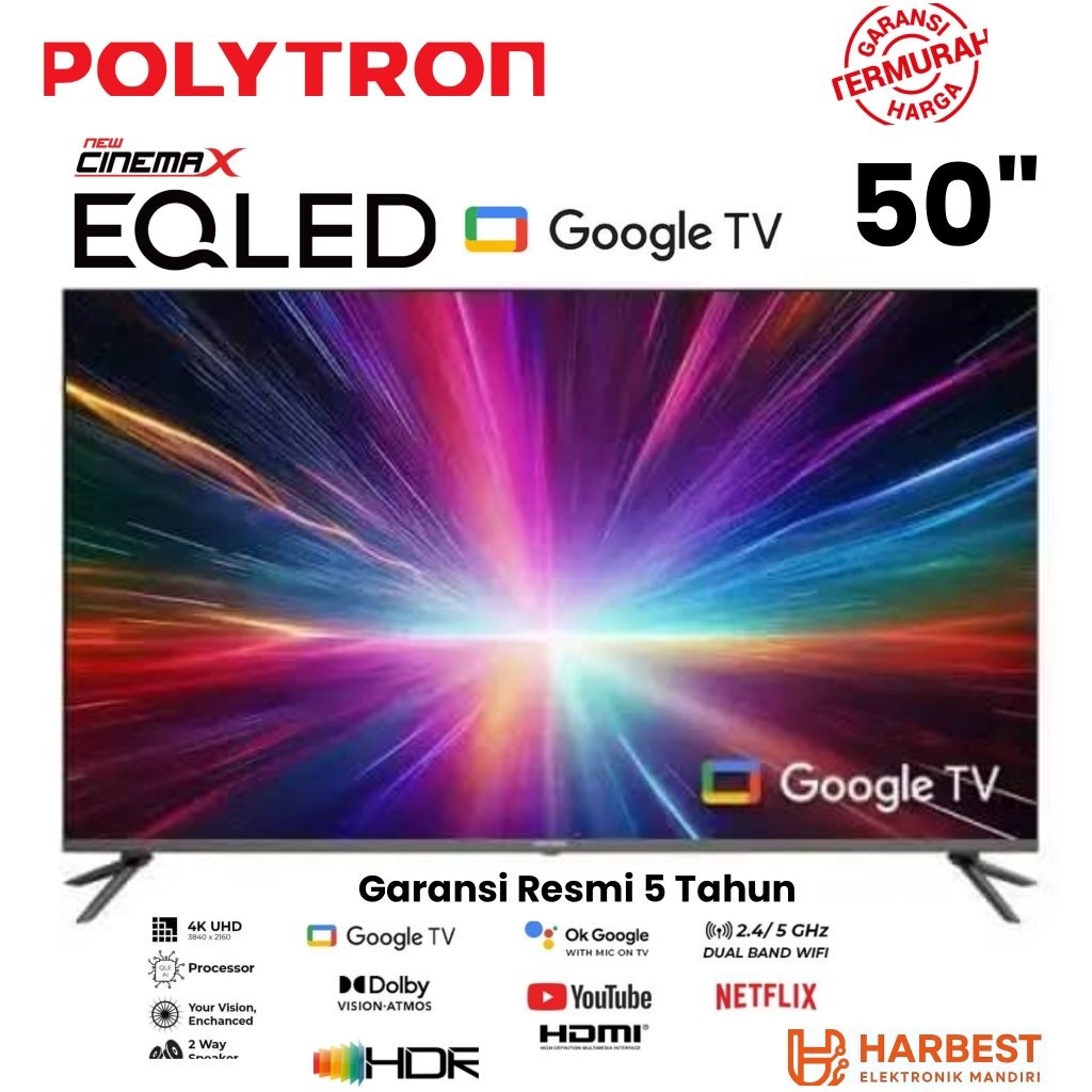 GARANSI 5 TAHUN LED POLYTRON EGLED 4K 50 Inch GOOGLE  Smart Cinemax Google TV EQLED 50 Inch PLD 50QG