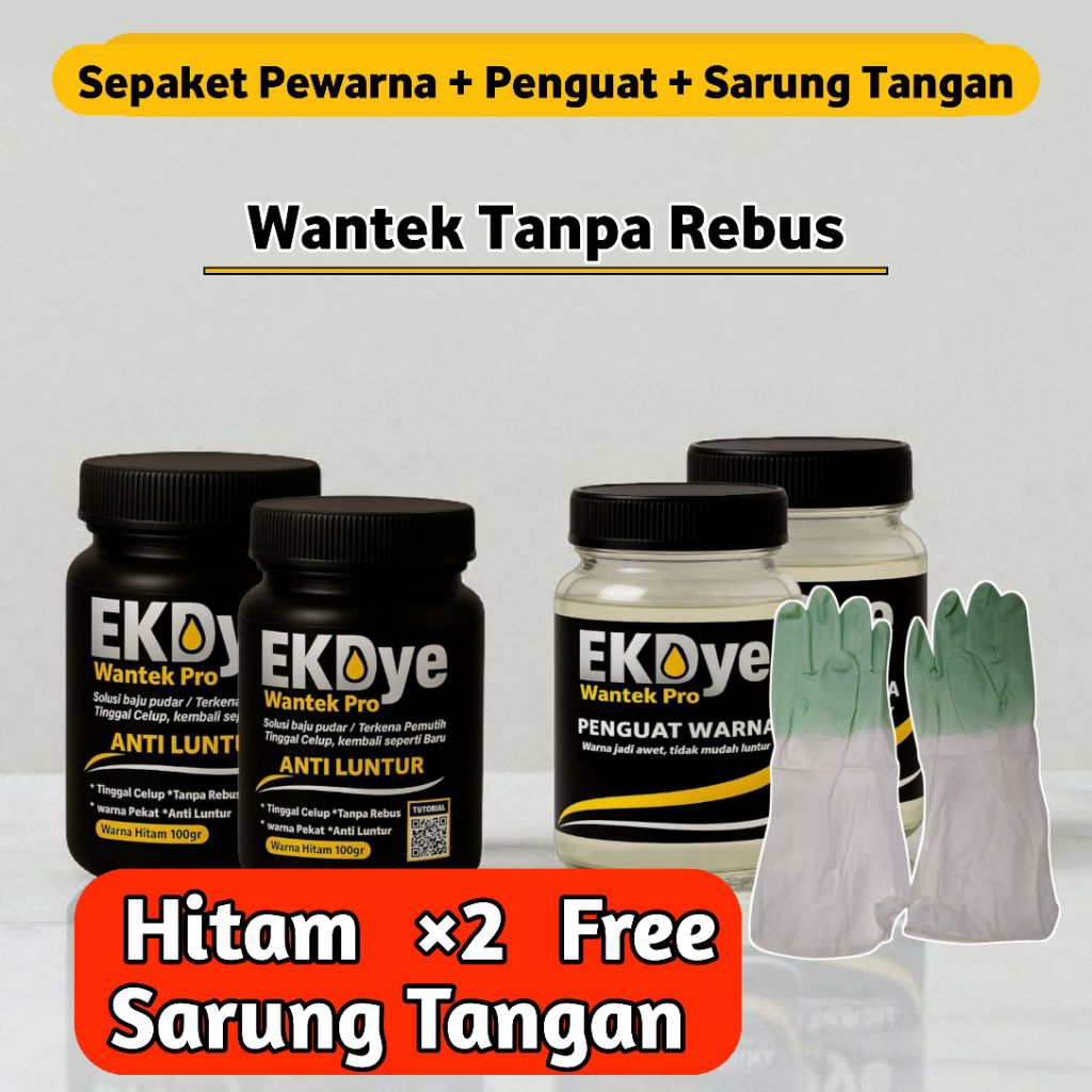 Pewarna Pakaian Tanpa Rebus-Permanen Anti Luntur-EKDye Hitam 2pcs +Sarung tangan