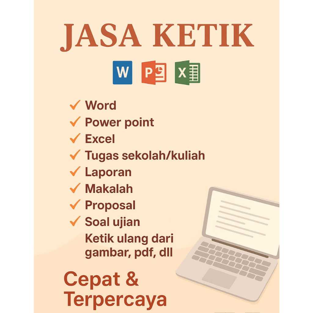 Jasa Ketik Dokumen/Tugas Sekolah/Tugas Kuliah/Makalah/Word, Excel, PPT
