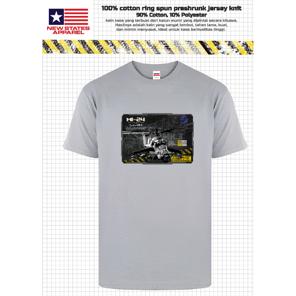 Tshirt Print Gambar Helikopter MI-24 'Super Hind' , Kaos New States Apparel Super Nyaman, Adem, Baha