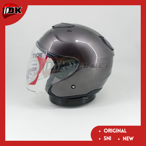 Helm Half Face KYT Kyoto R Solid Gunmetal Glossy Polos Original Murah