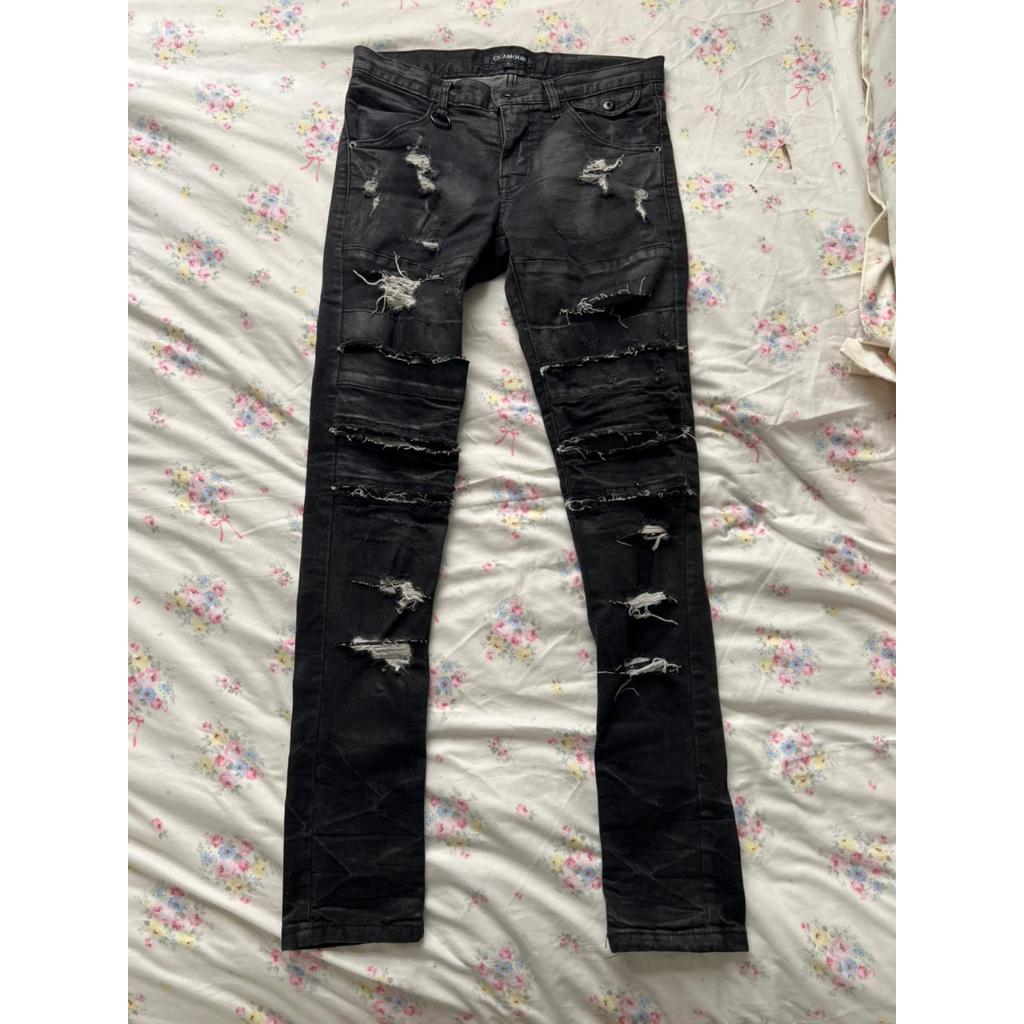 GLAMOUR size 1 (xs) Black Ripped Jeans | GLAMOUR Celana Panjang Jeans Hitam Robek | Long Pants | Tro