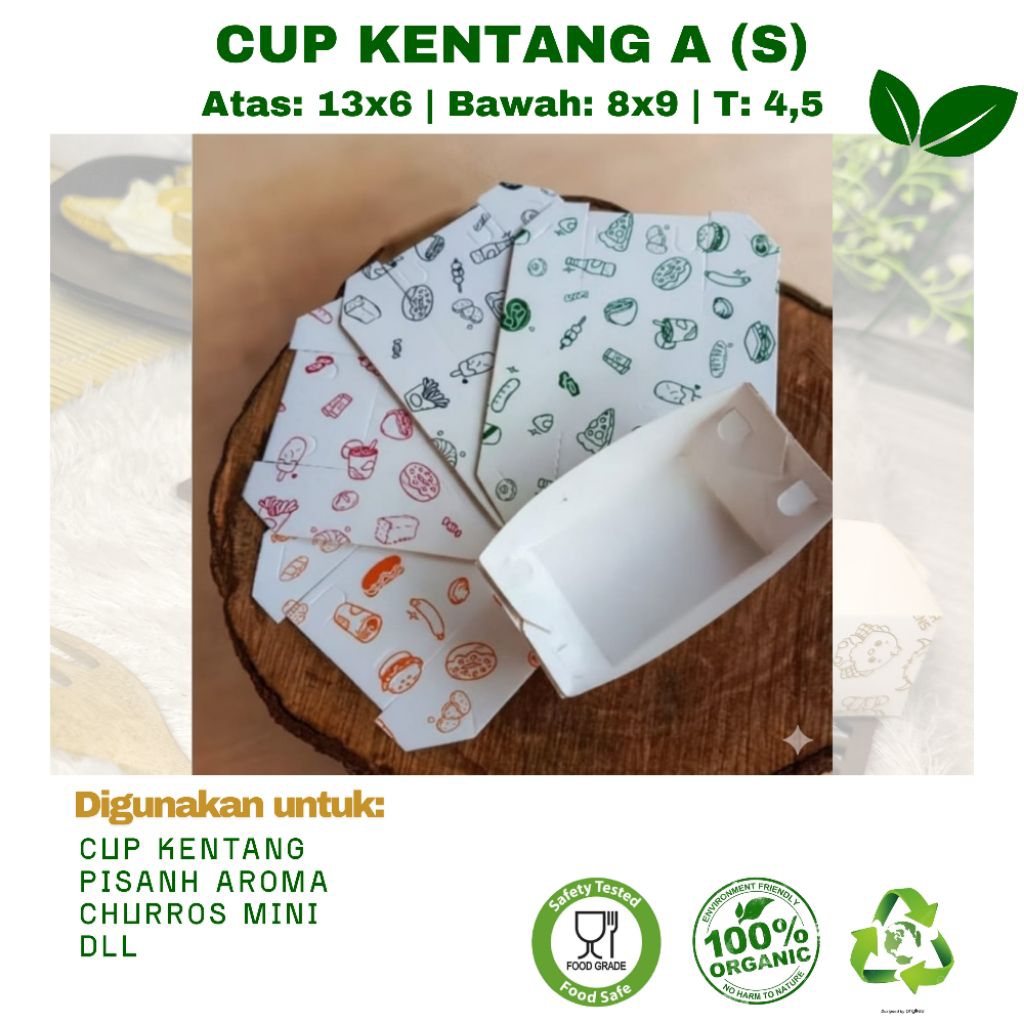(100pcs) Cup Kentang A Motif / Kotak Cup Kentang / Food Paper tray / Kotak toast / Kotak Snack / Pap