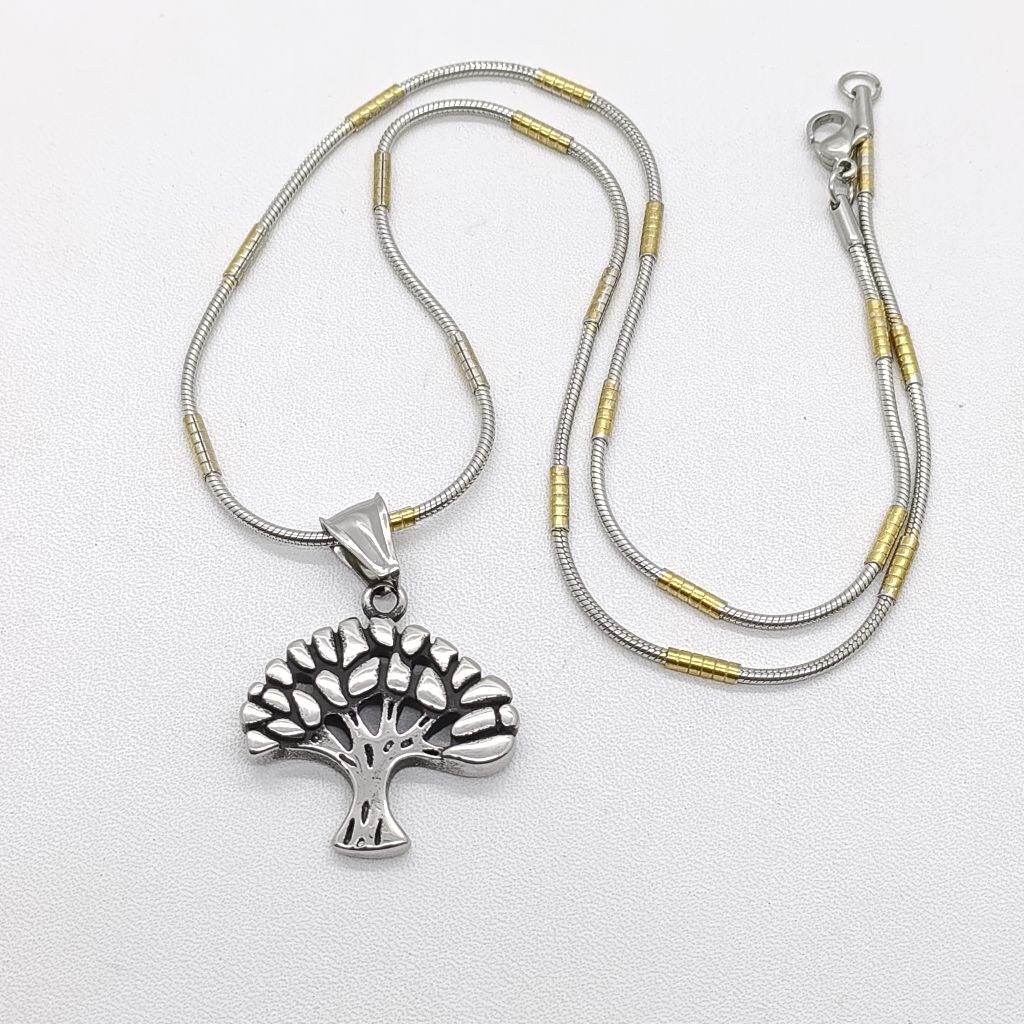 Kalung rantai ular liontin pohon kehidupan Stainless steel 304