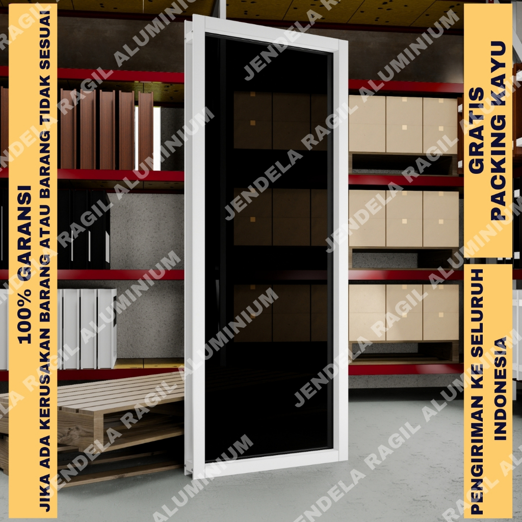 Jendela Aluminium Kaca Mati Polos Ukuran Tinggi 150 x Panjang 50 Cm (150x50) Garansi 100%