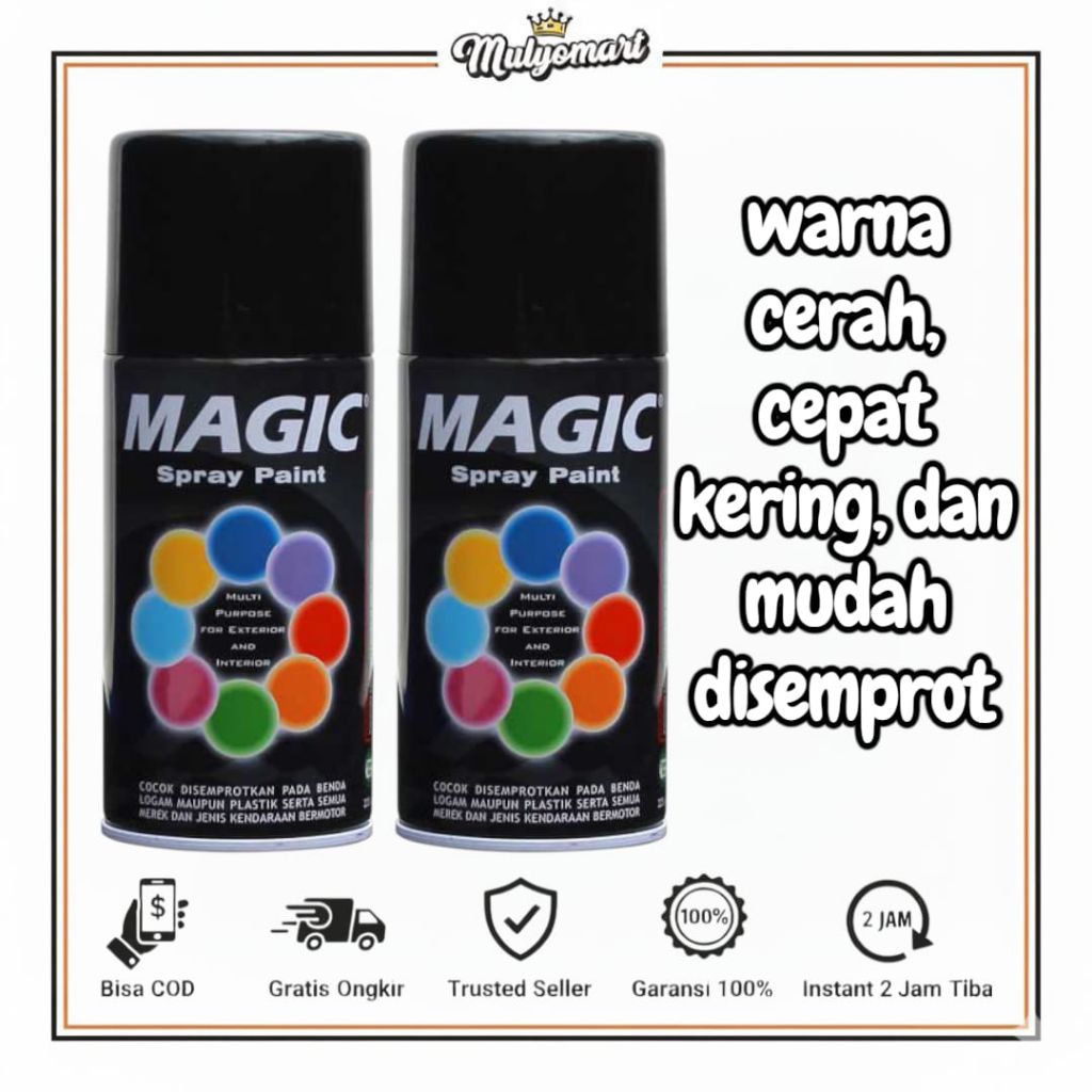 Cat Semprot Magic 300cc warna hitam glossy hitam doft hijau ninja silver biru clear kuning soft pink