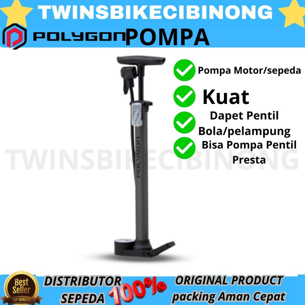 POMPA LANTAI SEPEDA FLOOR PUMP POLYGON STEEL STX DUAL HEAD 160 PSI Pompa Angin