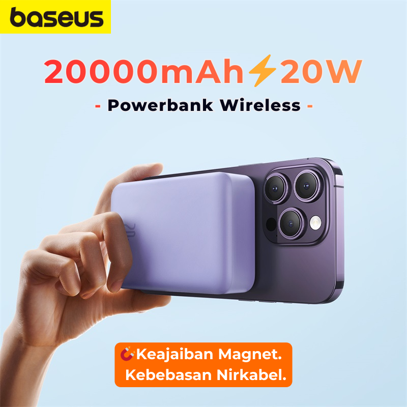 Baseus 20000mAh Power Bank Wireless Magnetic Tempel & Cas hp  Awet Tahan lama 20W Fast Charging Char