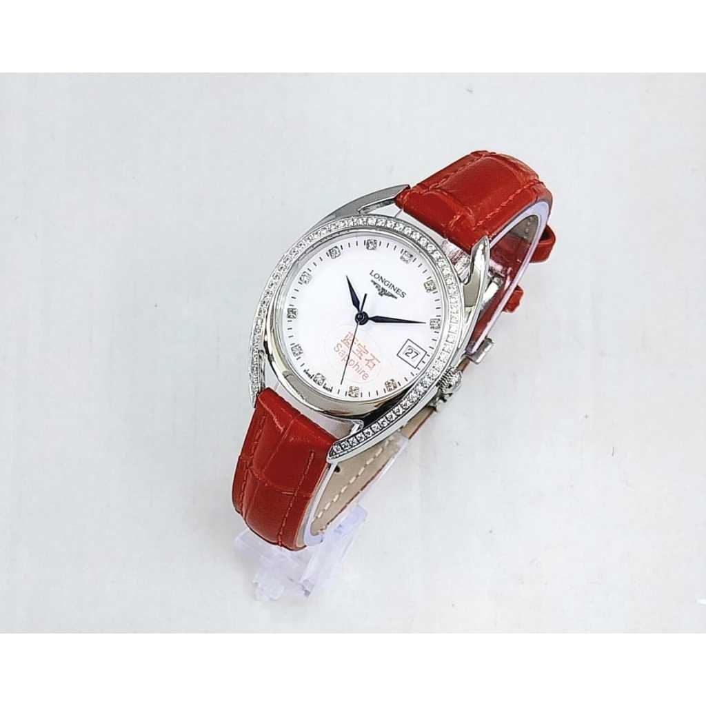Jam Tangan Wanita LOngines Tali Kulit Kwalitas Premium Tanggal Aktif Fre Box SB1150