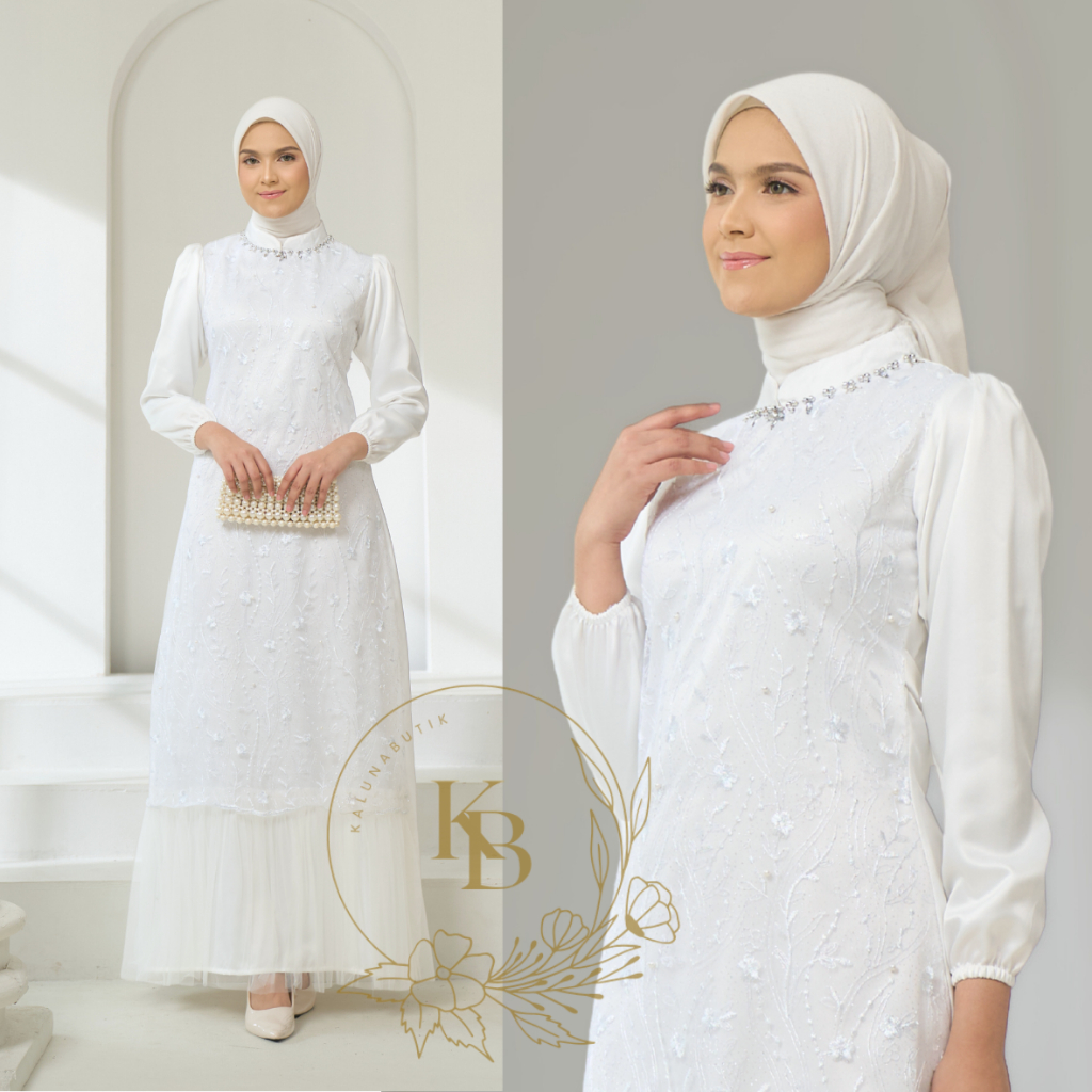 Aleeya Gamis Putih Dress Luxury Premium | Gamis Putih Elegan Remaja Modern | Dress Muslim Putih Terb