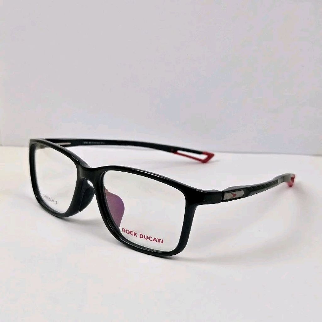 Frame Kacamata Pria ROCK DUCATI 6790 Hitam Glossy Merah Sporty Original - Frame Kotak Ringan Flexibl