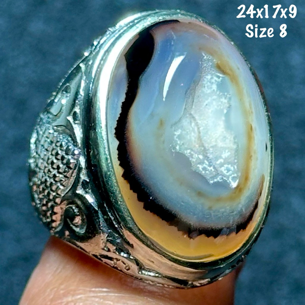 Cincin Batu Akik Natural Yaman Combong Alami Jumbo Jenong Kristal (asli alam)