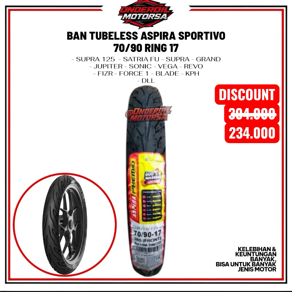 Aspira Premio Sportivo 70/90-17 RING 17 F Tubeless Ban SUPRA 125 GRAND SATRIA FU JUP F1 FIZR MX KING