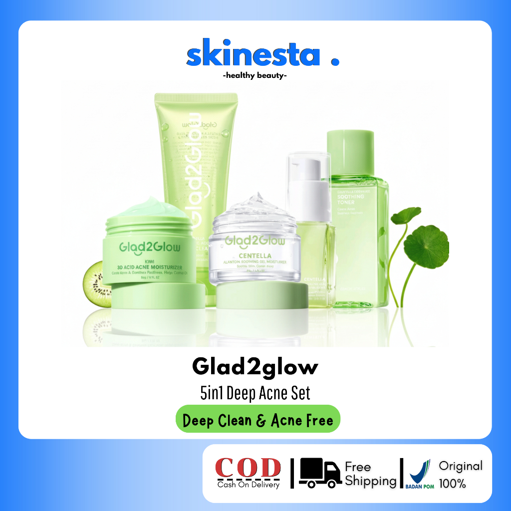 Glad2glow Paket 5in1 DEEP ACNE SET - Bundling Acne Set kiwi - Kiwi 3D Acid Acne Moisturizer - Cleans