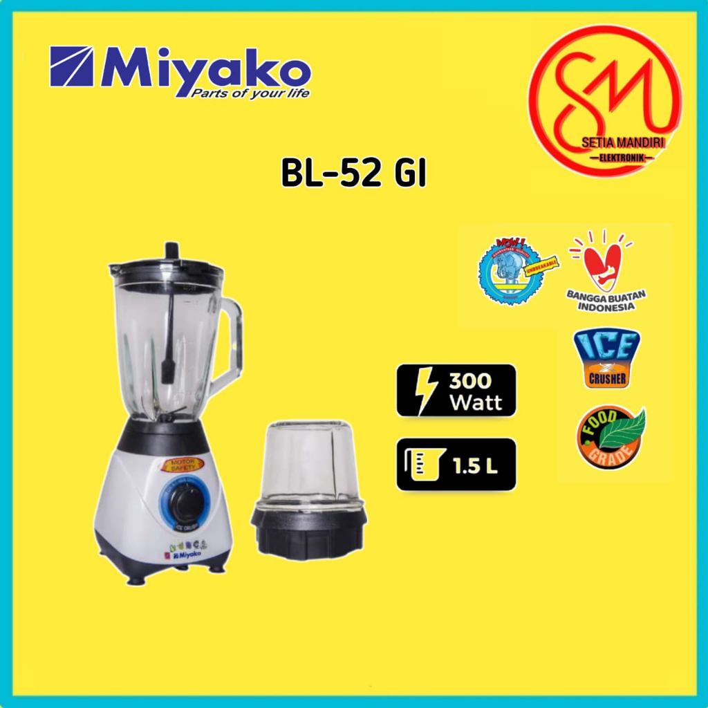 Blender Plastik Miyako BL-52 PI 300 Watt 1,5 Liter / Kaca 2in1 BL-51 GI