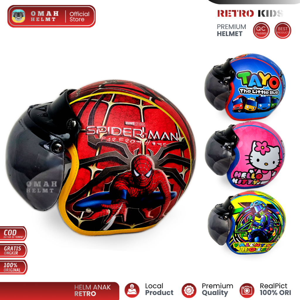 helm anak bogo karakter SPIDERMAN/ helm motor anak untuk usia 2-6 tahun