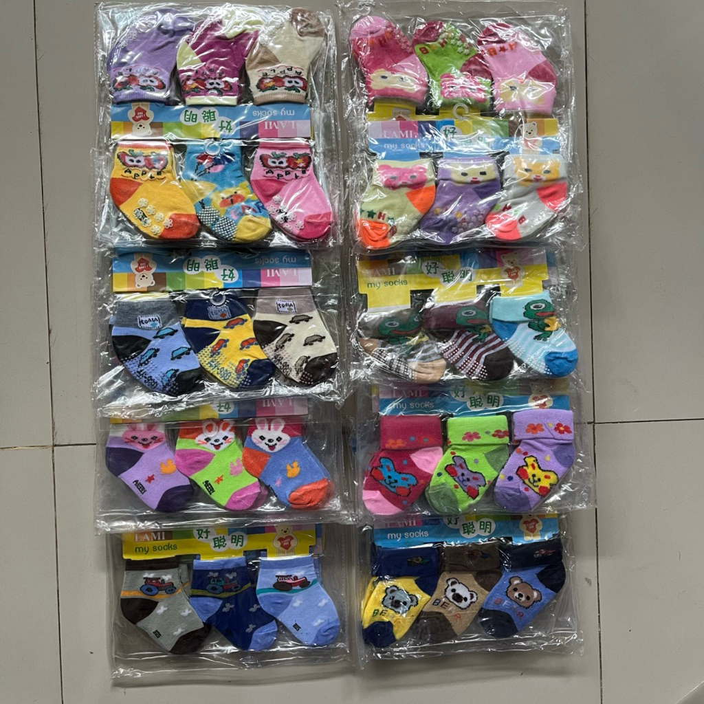 (GROSIR 12 pasang) Kaos Kaki Bayi LAMI/ Kaos Kaki Bayi Lurus/ Kaos Kaki Bayi Lipat/ Kaos Kaki Bayi A