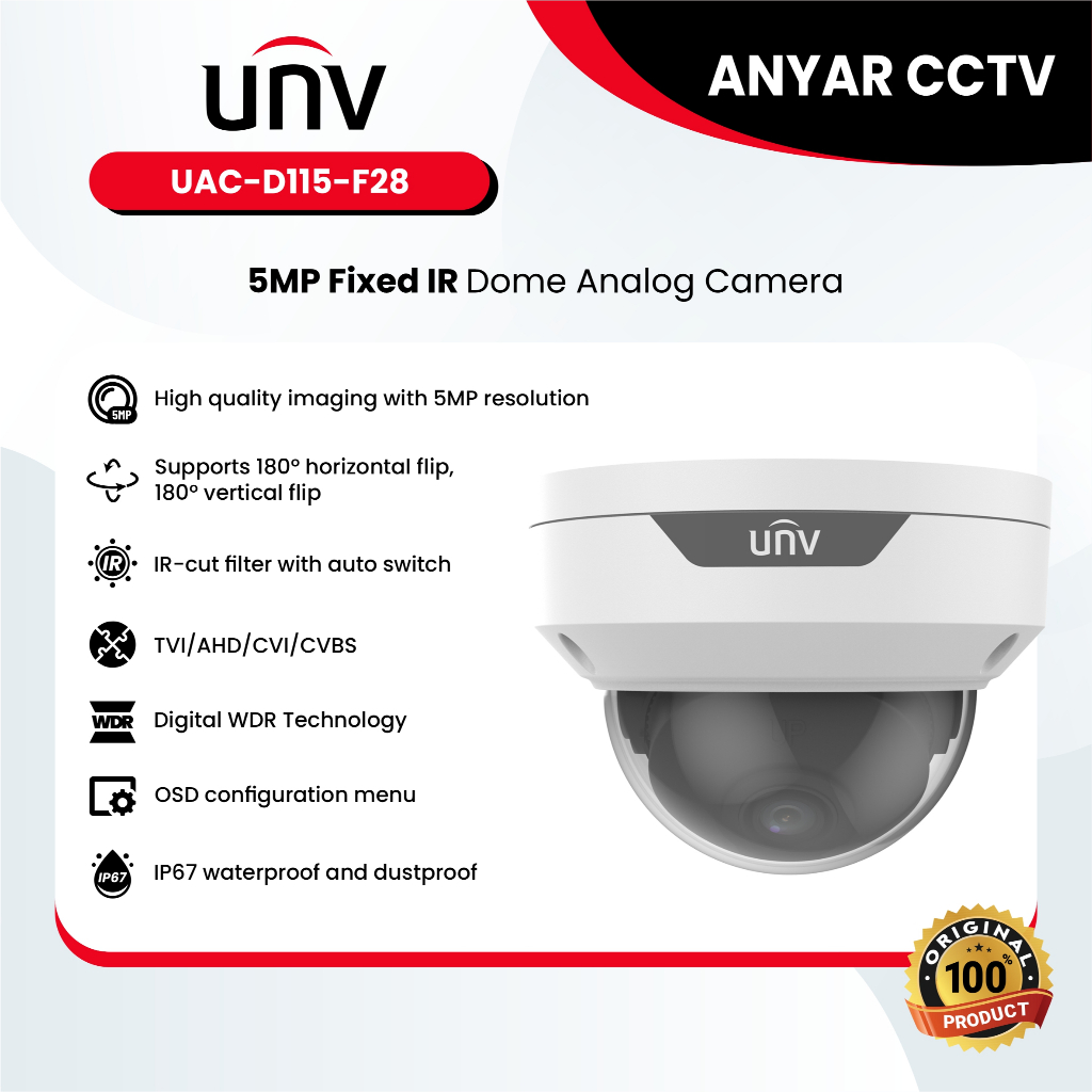 UNIVIEW UAC-D115-F28 5MP Fixed IR Dome Analog Camera