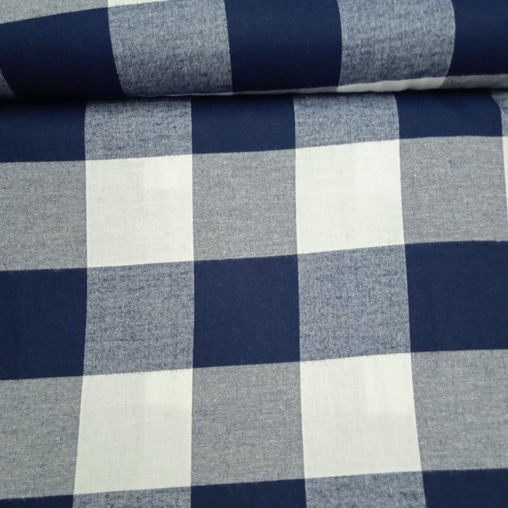 BAHAN KAIN FLANEL ITALI PREMIUM IMPORT KOTAK NAVY PUTIH