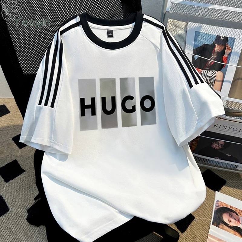 Yesgirl Baju Wanita Putih Black Kaos Premium Lengan Pendek Oversize Kaos HUGO Atasan Wanita Kekinian