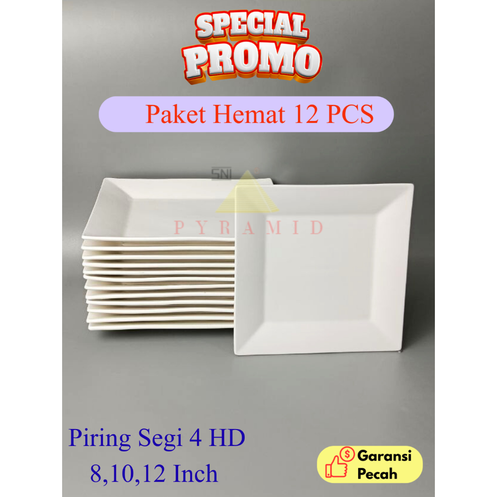 [12 PCS] PYRAMID PIRING SEGI 4HD PUTIH POLOS KERAMIK I harga lusinan piring keramik