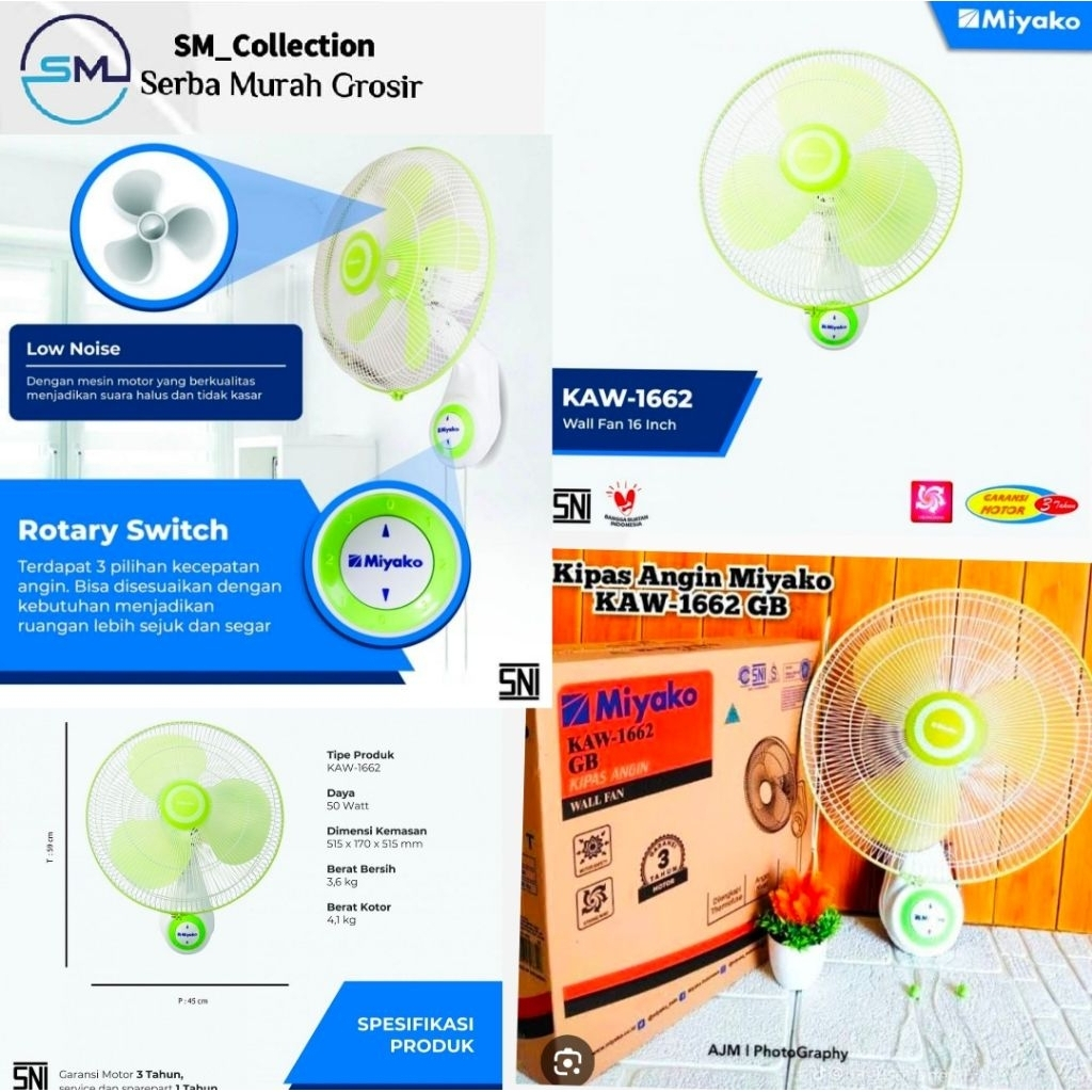 Kipas Angin Minimalis/Kipas Angin Multifungsi/Kipas Miyako 1662 GB