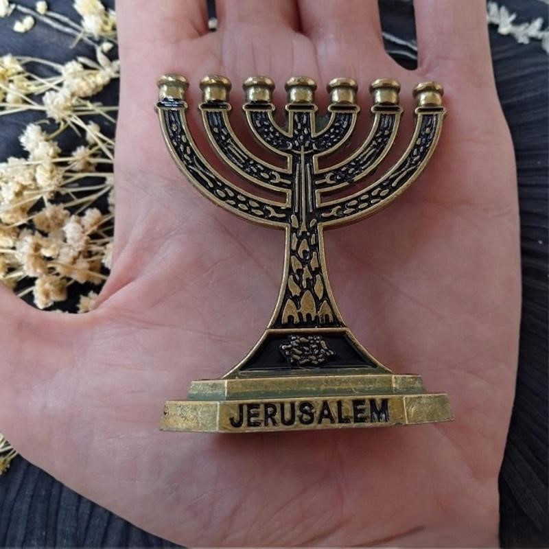Menorah Kaki Dian 7 Cabang Kecil Souvenir Kristen Profetik Hanukkah Rohani Mesianik Katolik Jerusale
