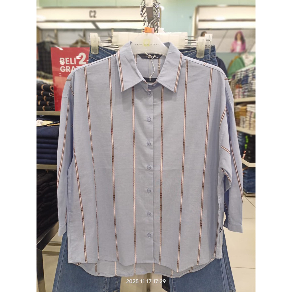 C2 Flatop Blue Kemeja 7/8 Casual Oversize Wanita