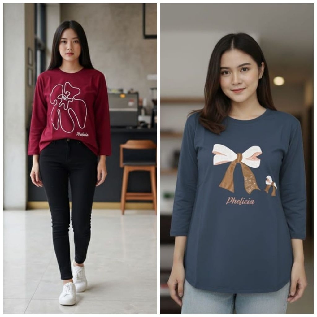Kaos Phelicia Motif Lengan Panjang